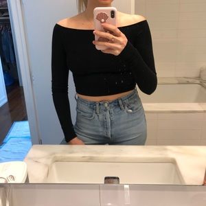 Black off the shoulder crop top